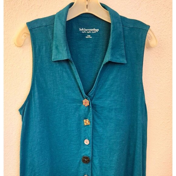 Soft Surroundings Quirky Button A-Line Cotton Sleeveless Tunic Top Size L EUC - Picture 2 of 8